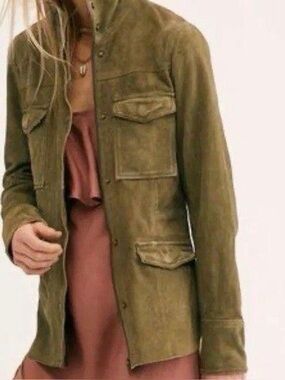 Free People M 100% Suede Green Military Jacket